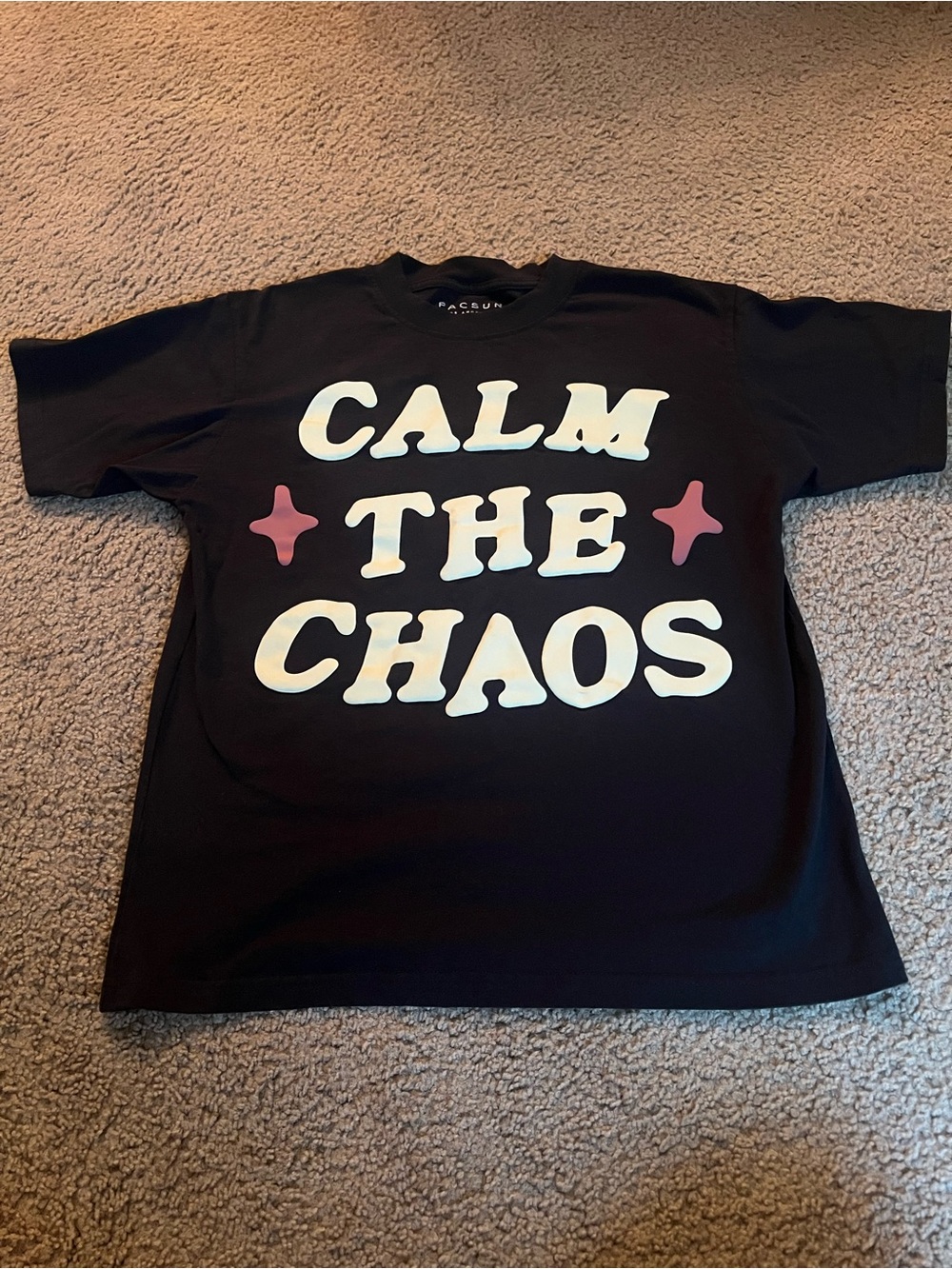 Black 'Calm The Chaos' Graphic Tee with Pink Accents